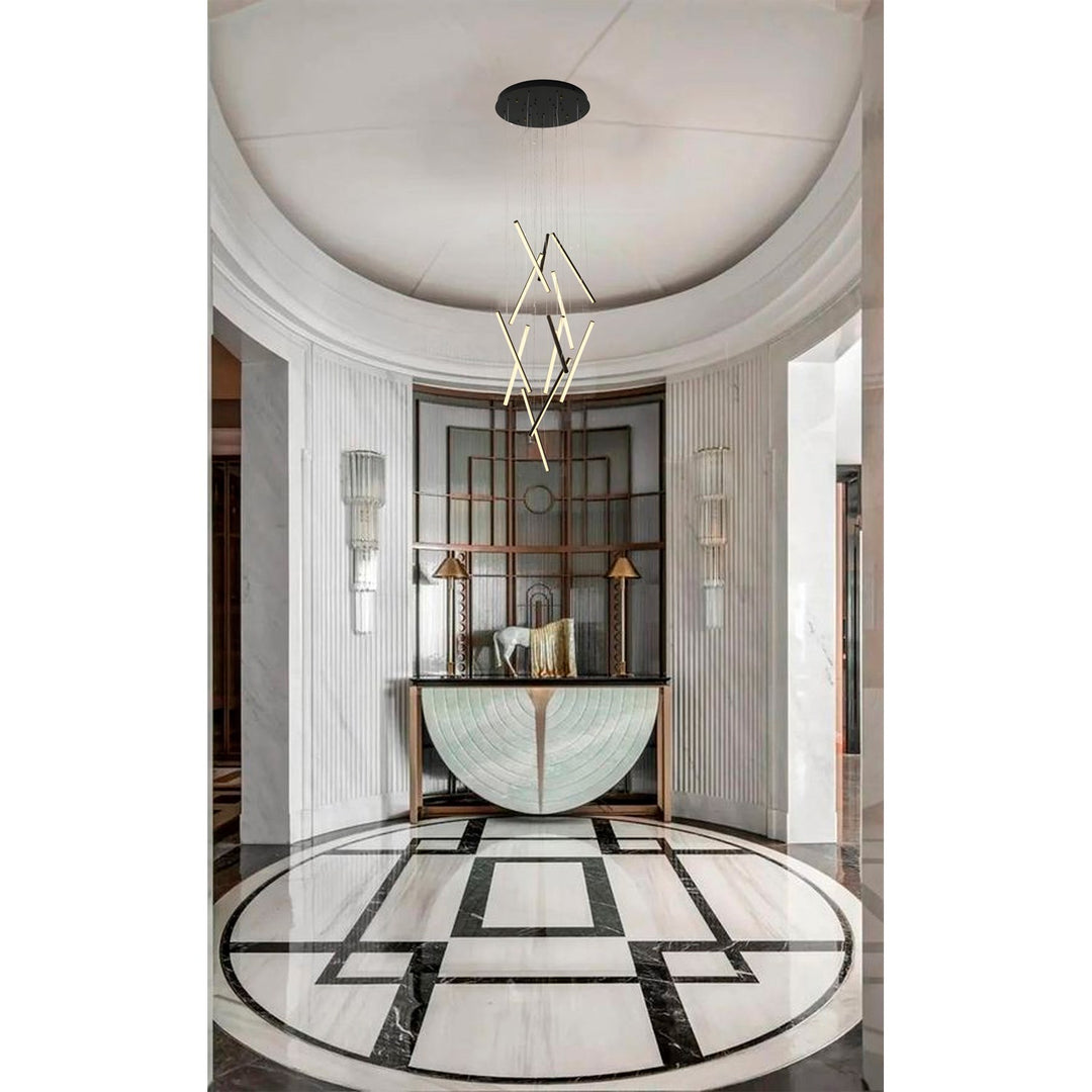 12-Light Satin Black Metal Led Chandelier With White Acrylic Diffusers