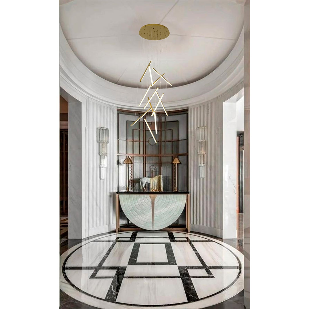 12-Light Brass Metal Led Chandelier With White Acrylic Diffusers