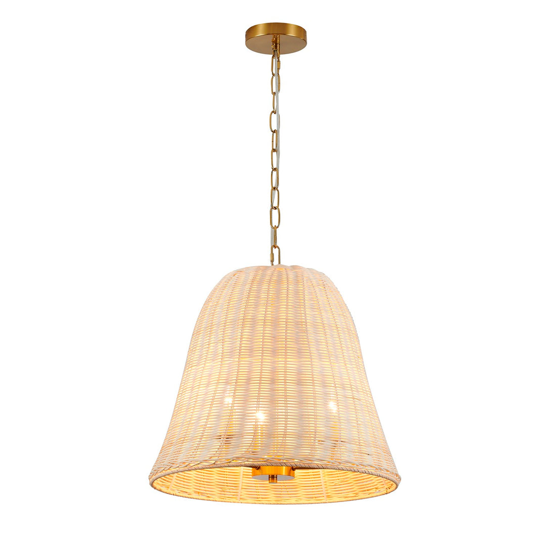 3-Light Brass Chandelier With A Natural White Wood Vine Basket Shade by Bethel