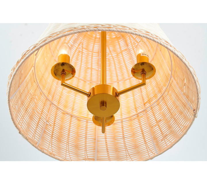 3-Light Brass Chandelier With A Natural White Wood Vine Basket Shade