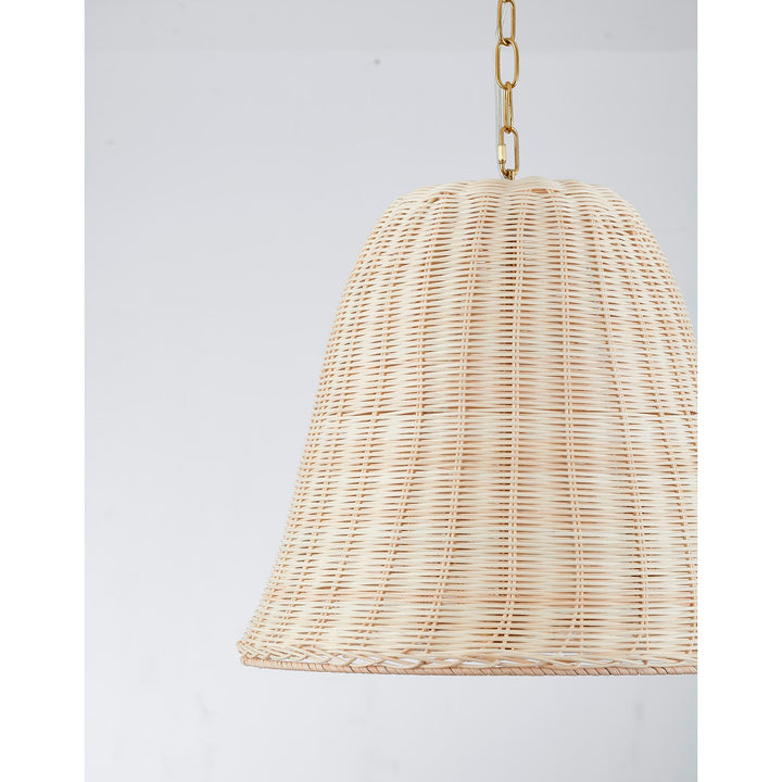 3-Light Brass Chandelier With A Natural White Wood Vine Basket Shade