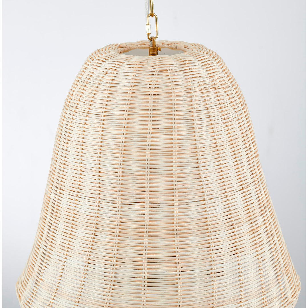 3-Light Brass Chandelier With A Natural White Wood Vine Basket Shade