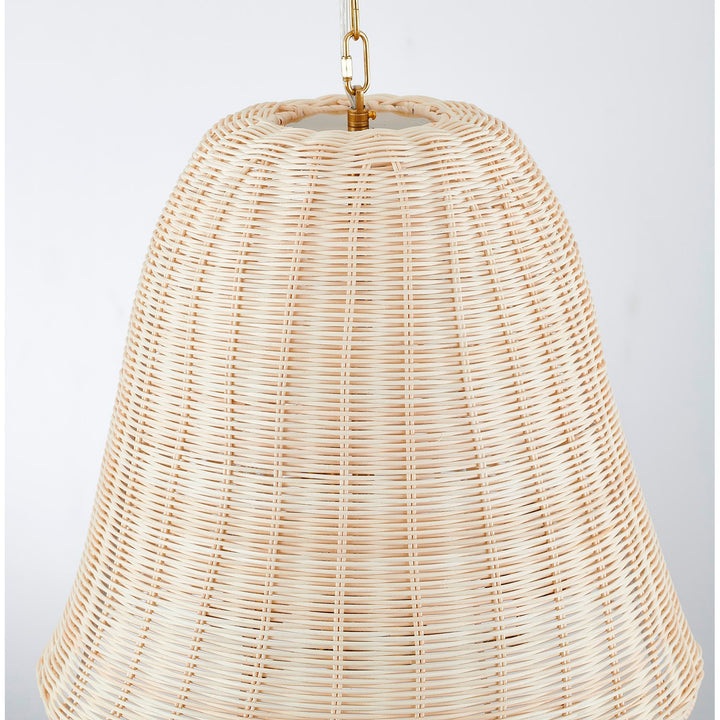 3-Light Brass Chandelier With A Natural White Wood Vine Basket Shade