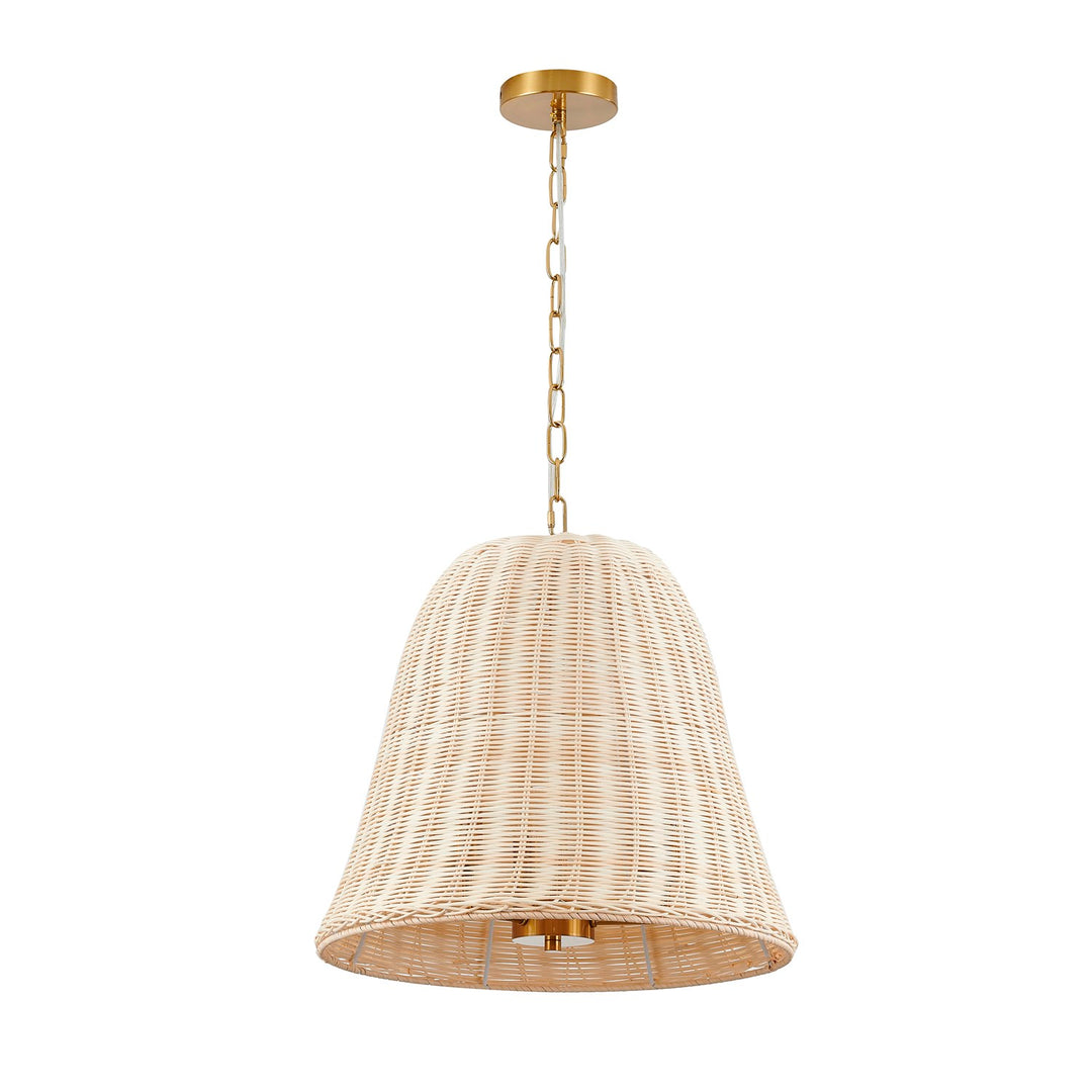 3-Light Brass Chandelier With A Natural White Wood Vine Basket Shade
