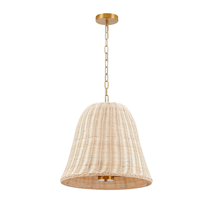 3-Light Brass Chandelier With A Natural White Wood Vine Basket Shade
