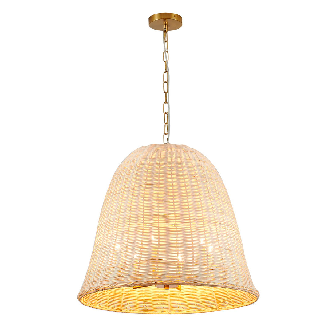 6-Light Brass Chandelier With A Natural White Wood Vine Basket Shade by Bethel
