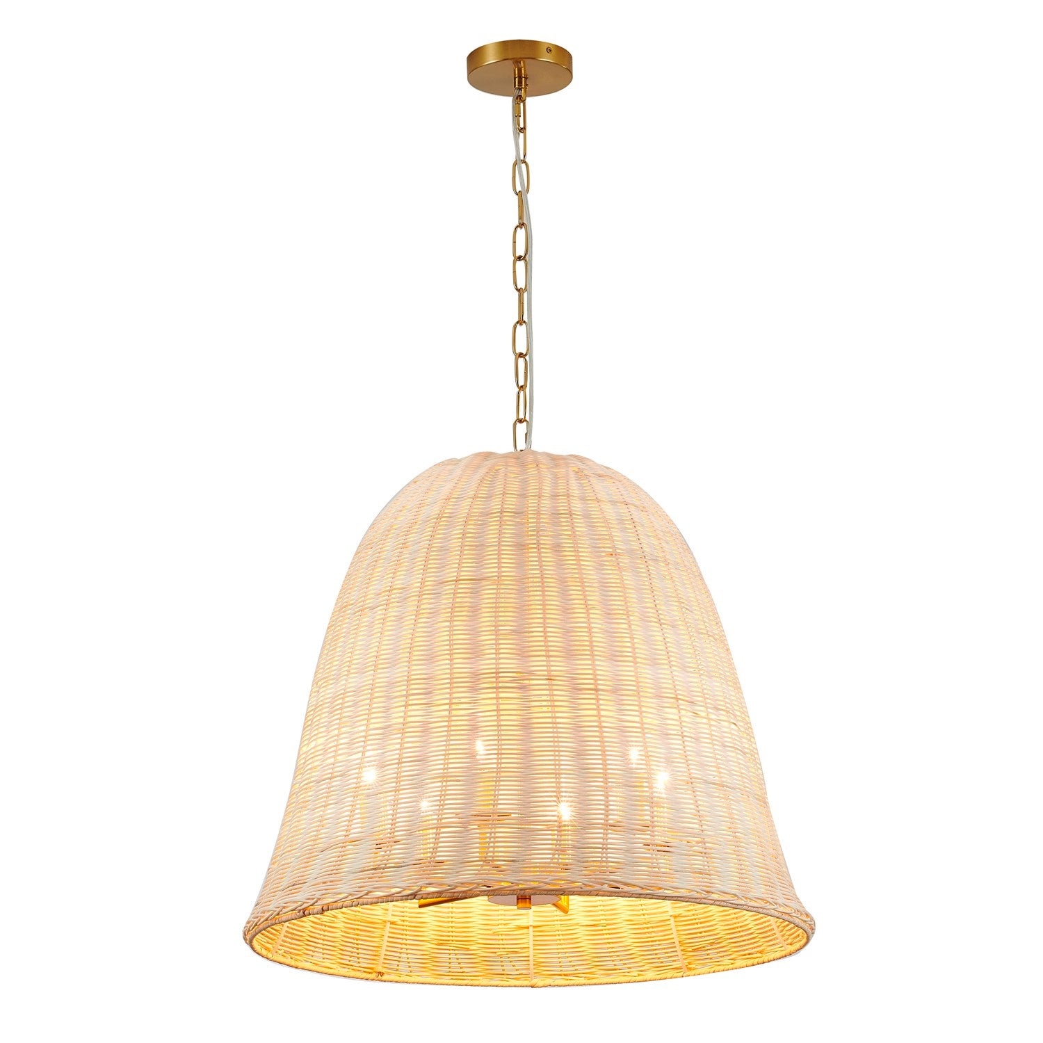 6-Light Brass Chandelier With A Natural White Wood Vine Basket Shade by Bethel