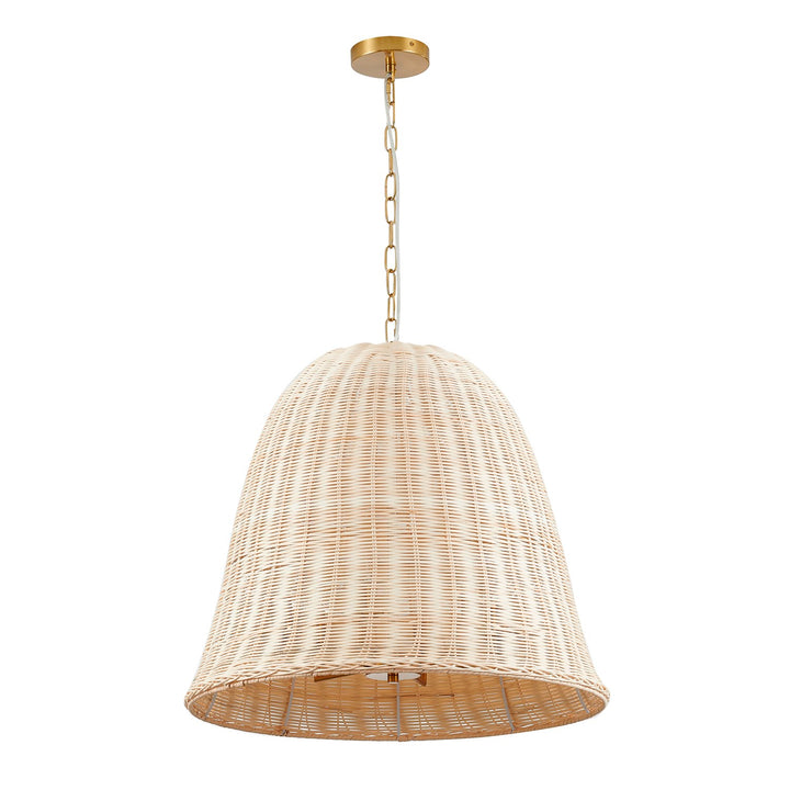 6-Light Brass Chandelier With A Natural White Wood Vine Basket Shade