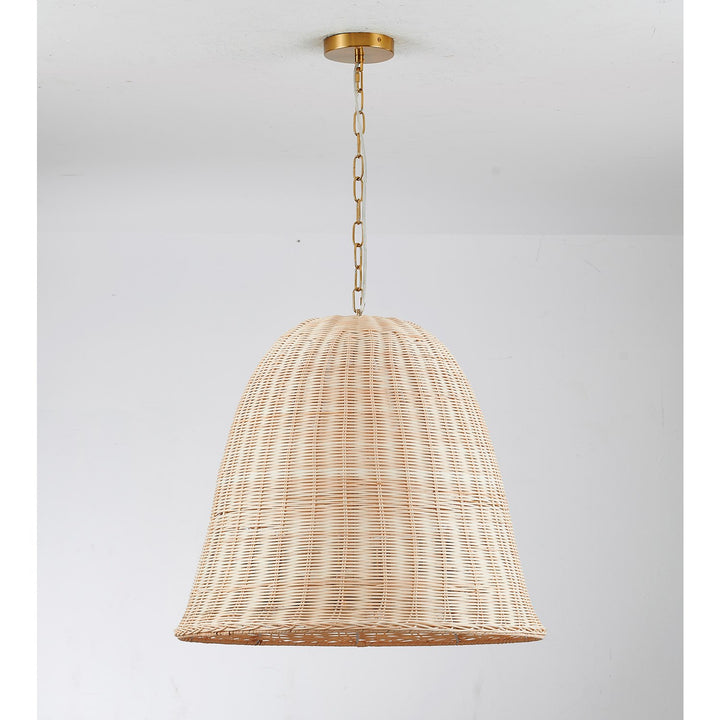6-Light Brass Chandelier With A Natural White Wood Vine Basket Shade