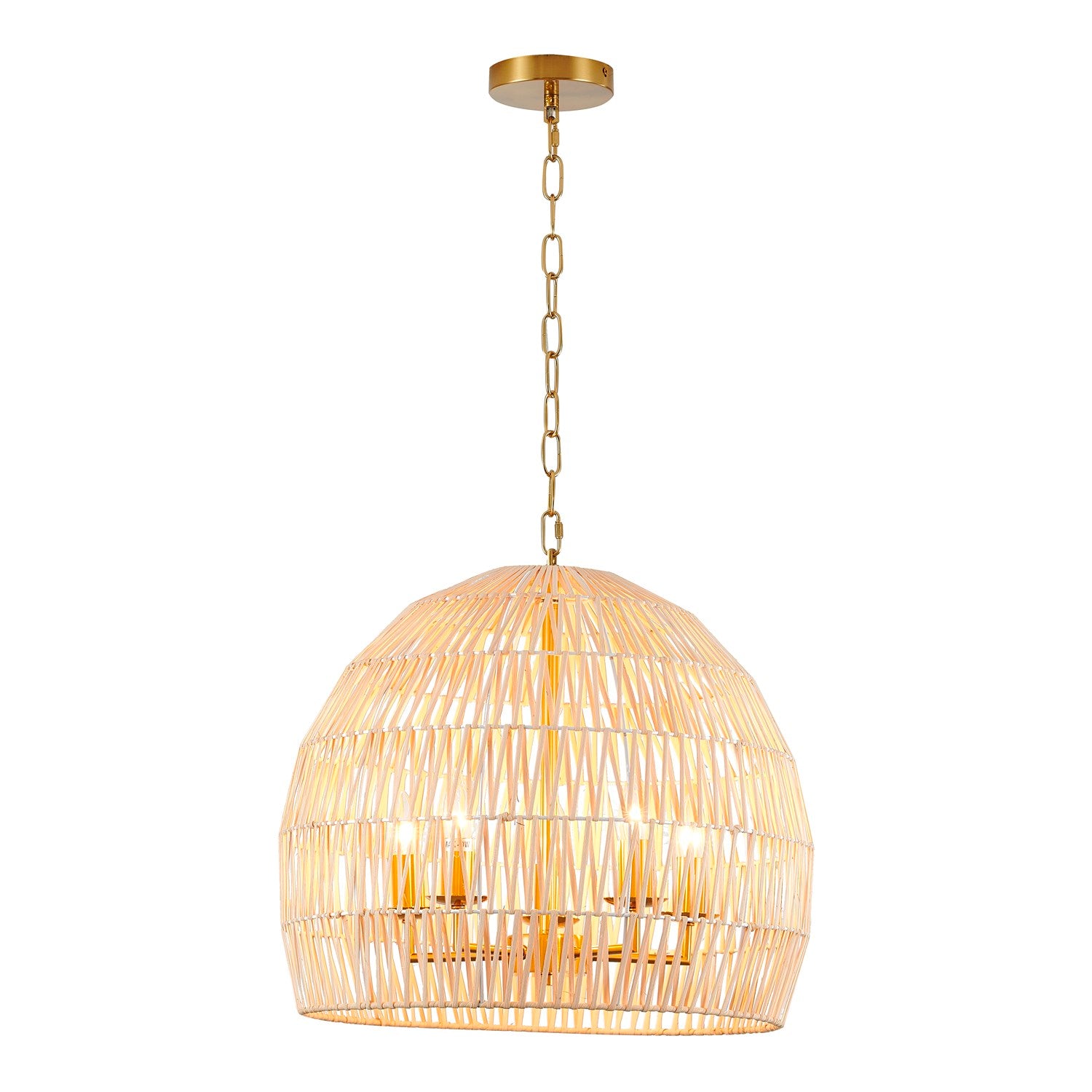 5-Light Brass Chandelier With A Natural White Wood Vine Basket Shade by Bethel