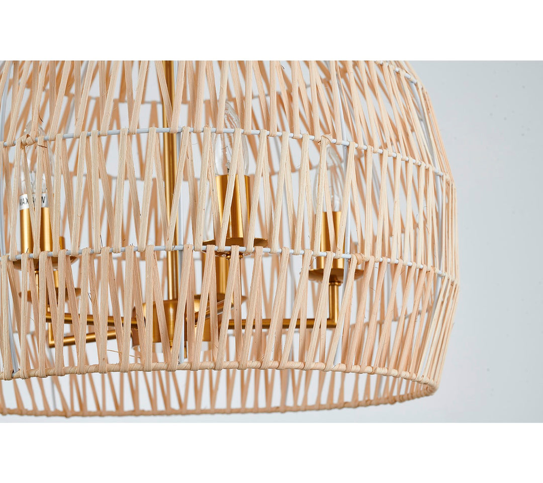 5-Light Brass Chandelier With A Natural White Wood Vine Basket Shade