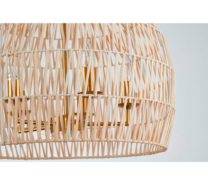 5-Light Brass Chandelier With A Natural White Wood Vine Basket Shade