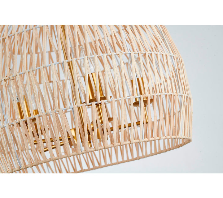 5-Light Brass Chandelier With A Natural White Wood Vine Basket Shade