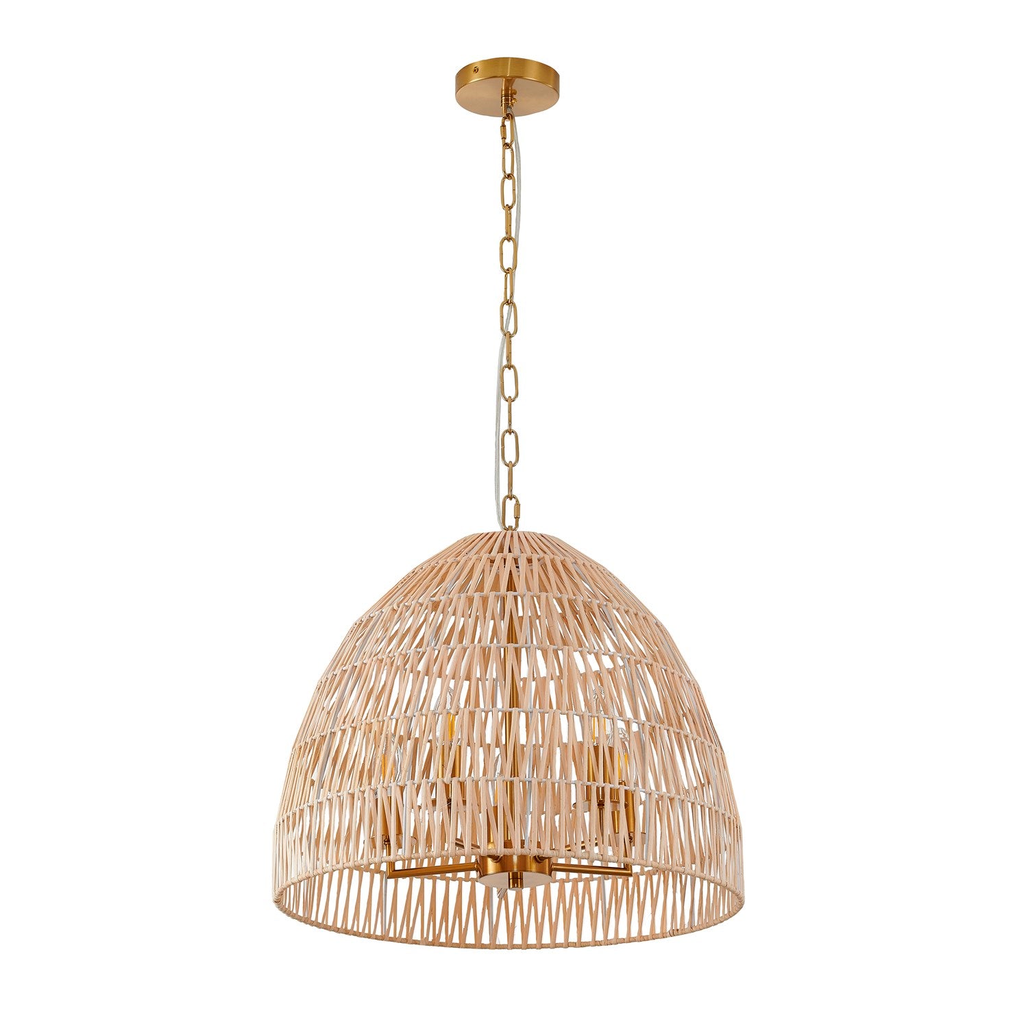5-Light Brass Chandelier With A Natural White Wood Vine Basket Shade by Bethel