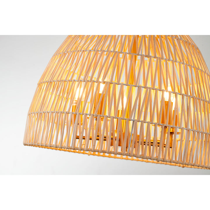 5-Light Brass Chandelier With A Natural White Wood Vine Basket Shade