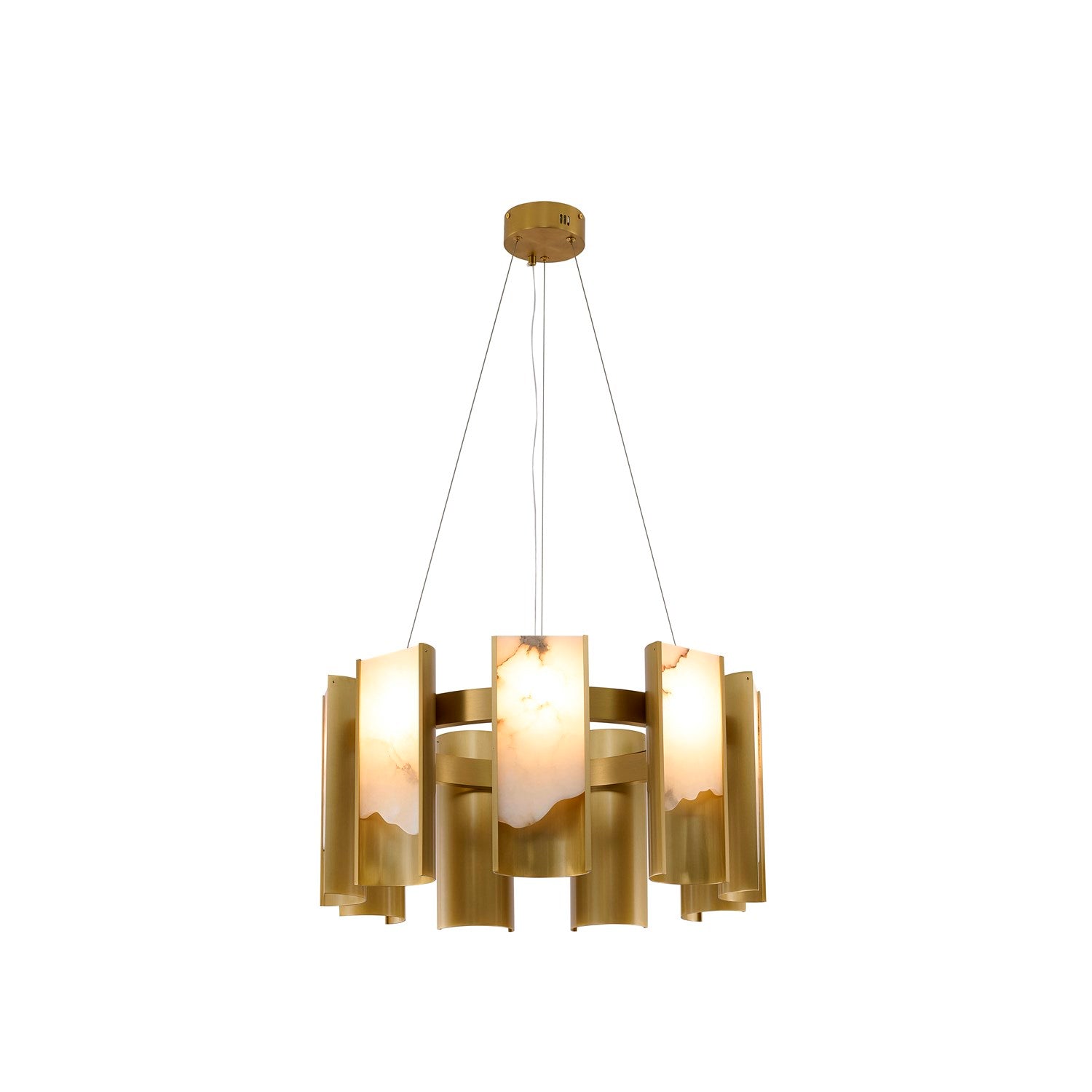 9-Light Satin Brass Aluminum Led Chandelier With White Alabaster Accents by Bethel
