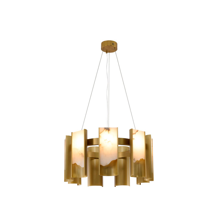 9-Light Satin Brass Aluminum Led Chandelier With White Alabaster Accents by Bethel