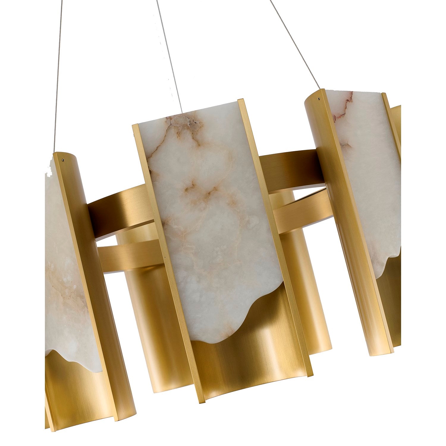9-Light Satin Brass Aluminum Led Chandelier With White Alabaster Accents