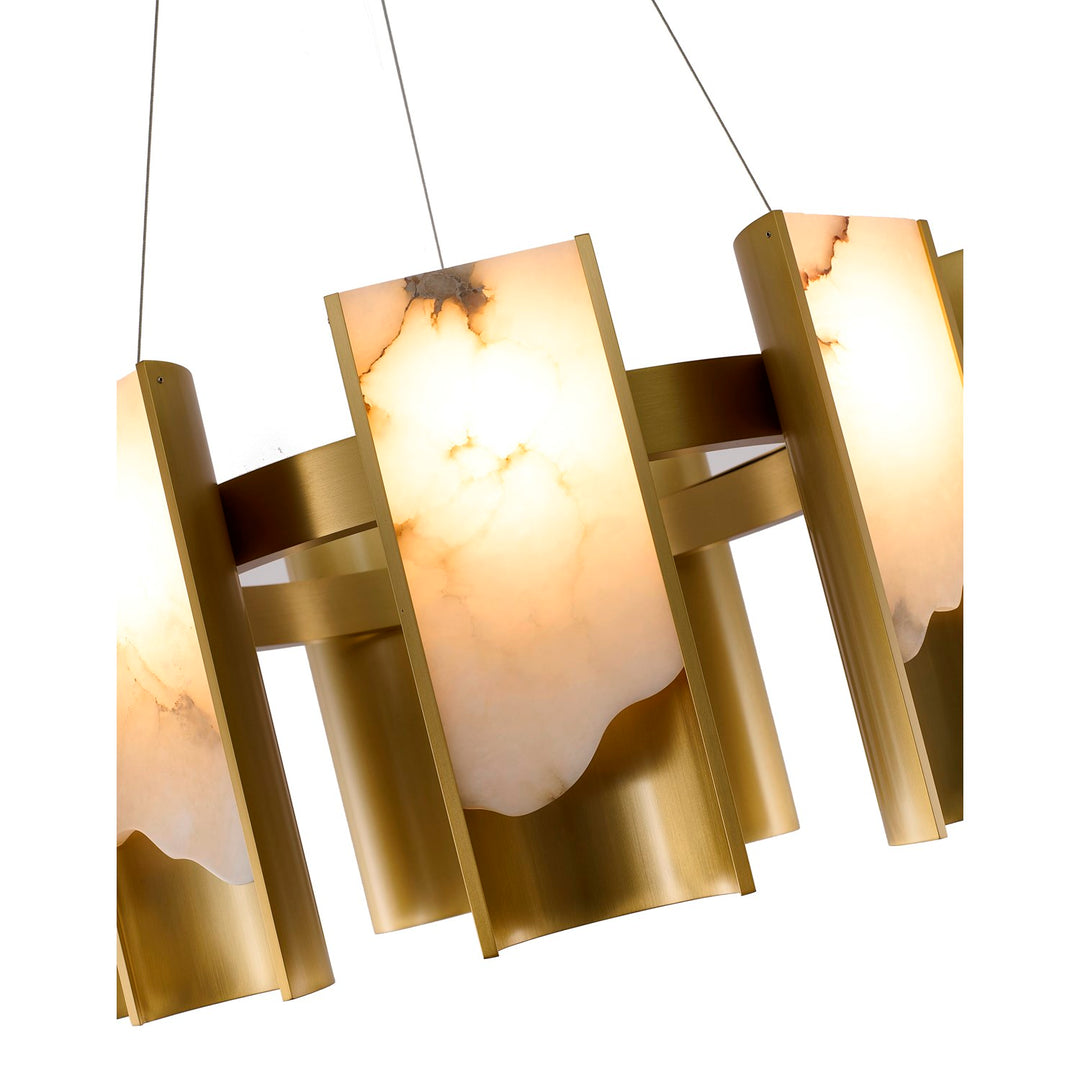 9-Light Satin Brass Aluminum Led Chandelier With White Alabaster Accents