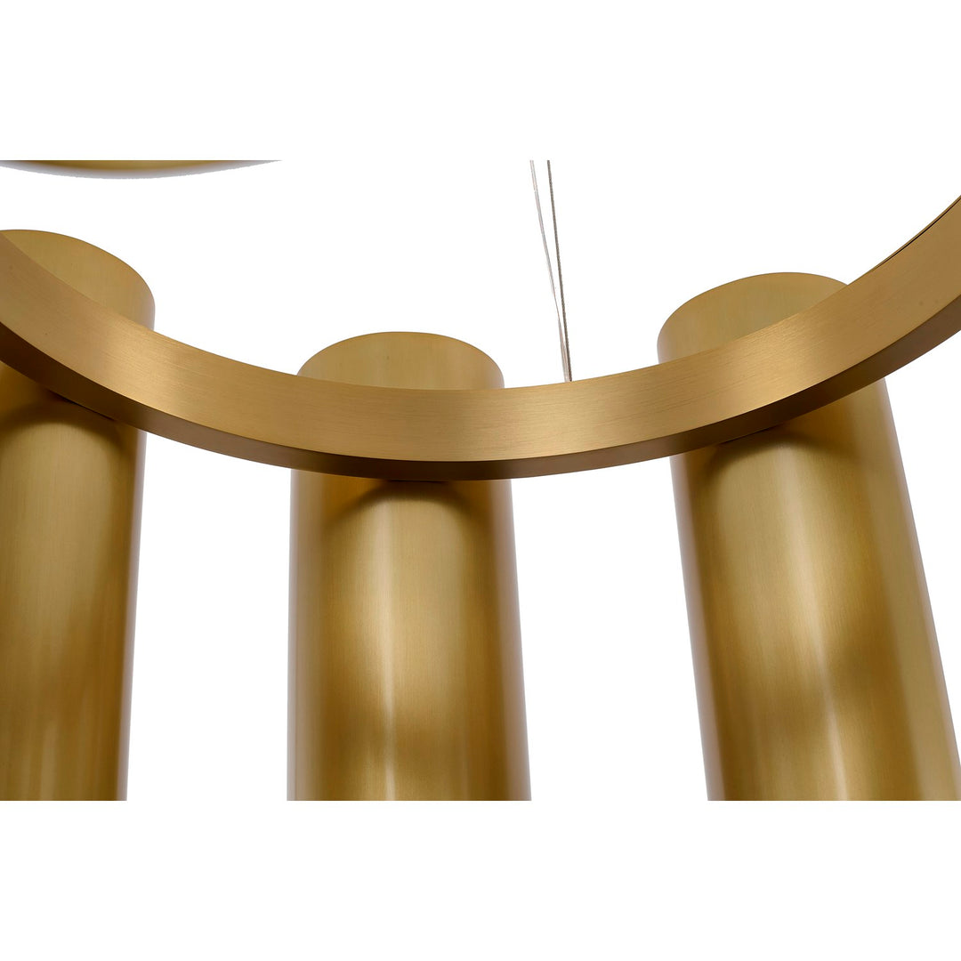 9-Light Satin Brass Aluminum Led Chandelier With White Alabaster Accents