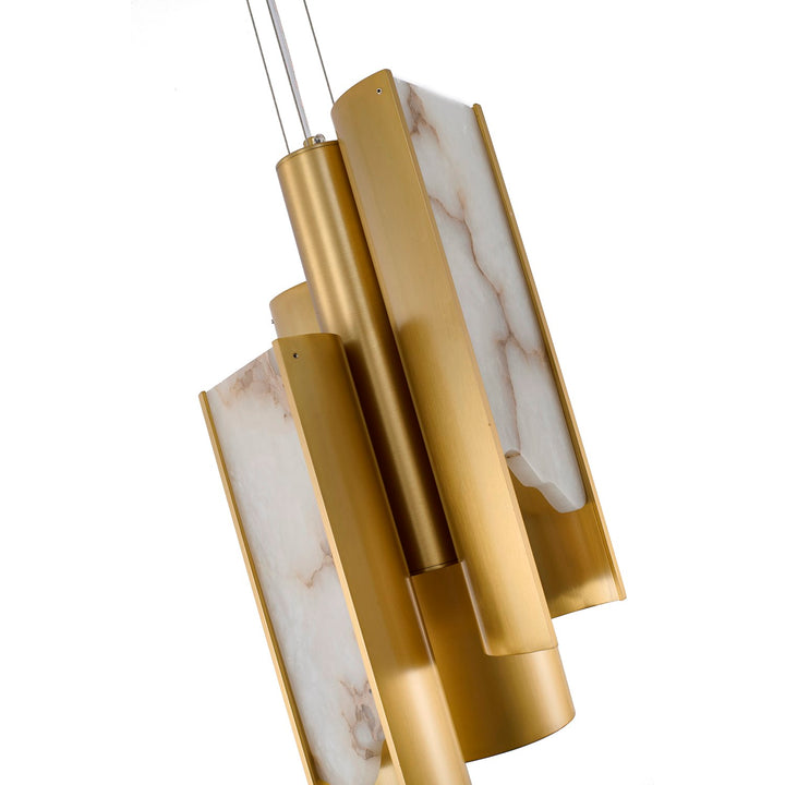 3-Light Satin Brass Aluminum Led Pendant With White Alabaster Accents