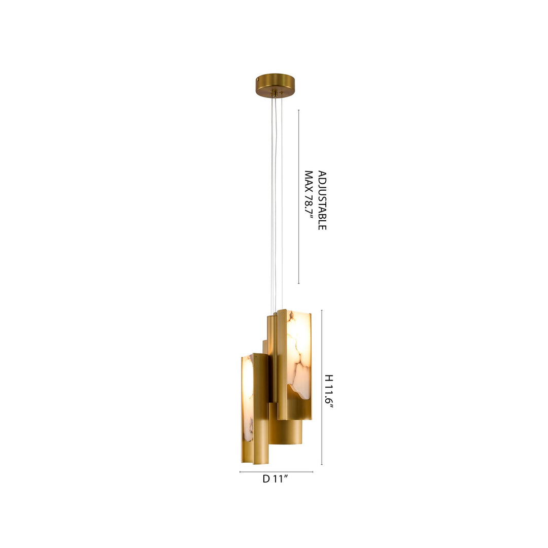 3-Light Satin Brass Aluminum Led Pendant With White Alabaster Accents