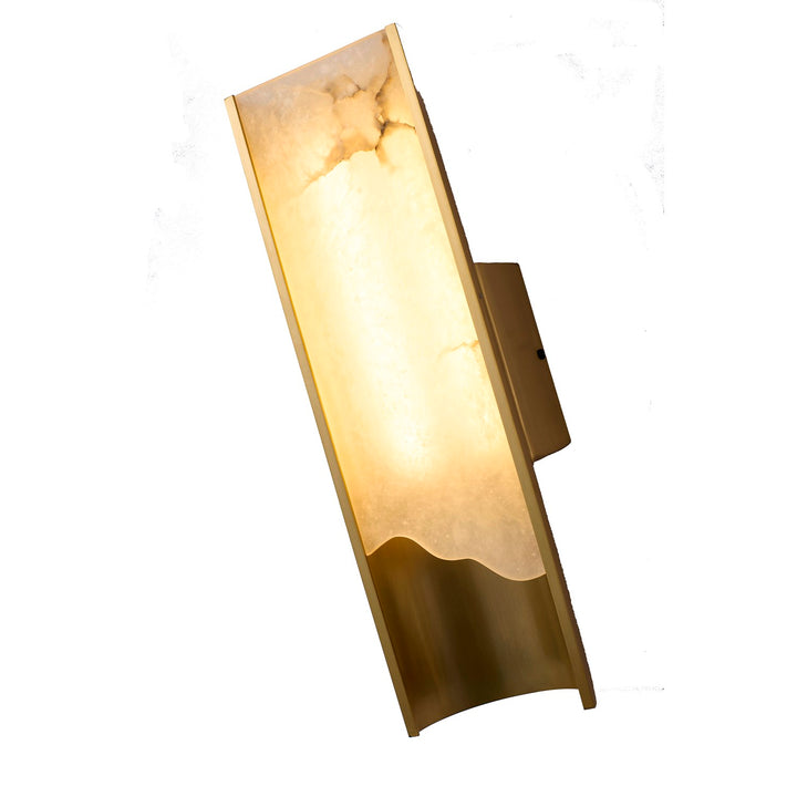 1-Light Stain Brass Aluminum Led Wall Sconce With White Alabaster Accents