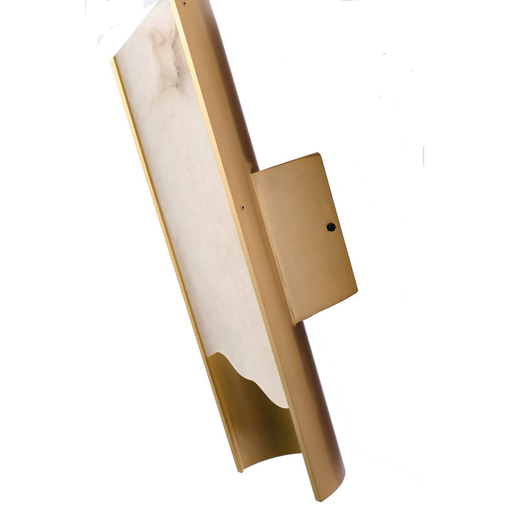 1-Light Stain Brass Aluminum Led Wall Sconce With White Alabaster Accents
