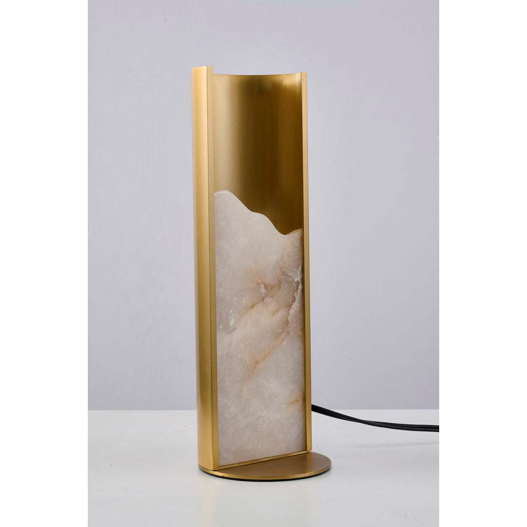 1-Light Stain Brass Aluminum Table Lamp With A White Alabaster