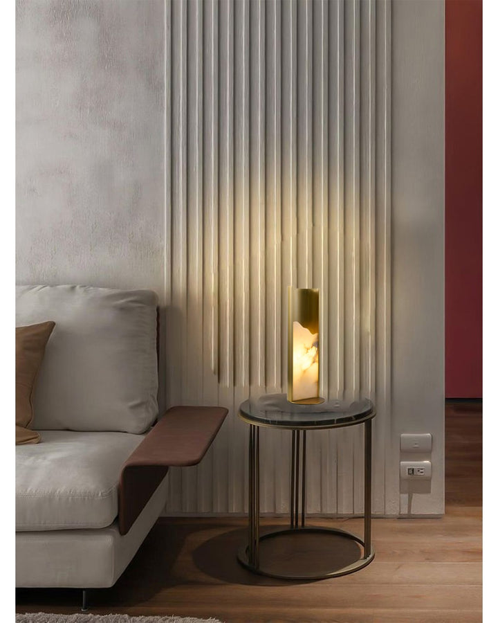 1-Light Stain Brass Aluminum Table Lamp With A White Alabaster