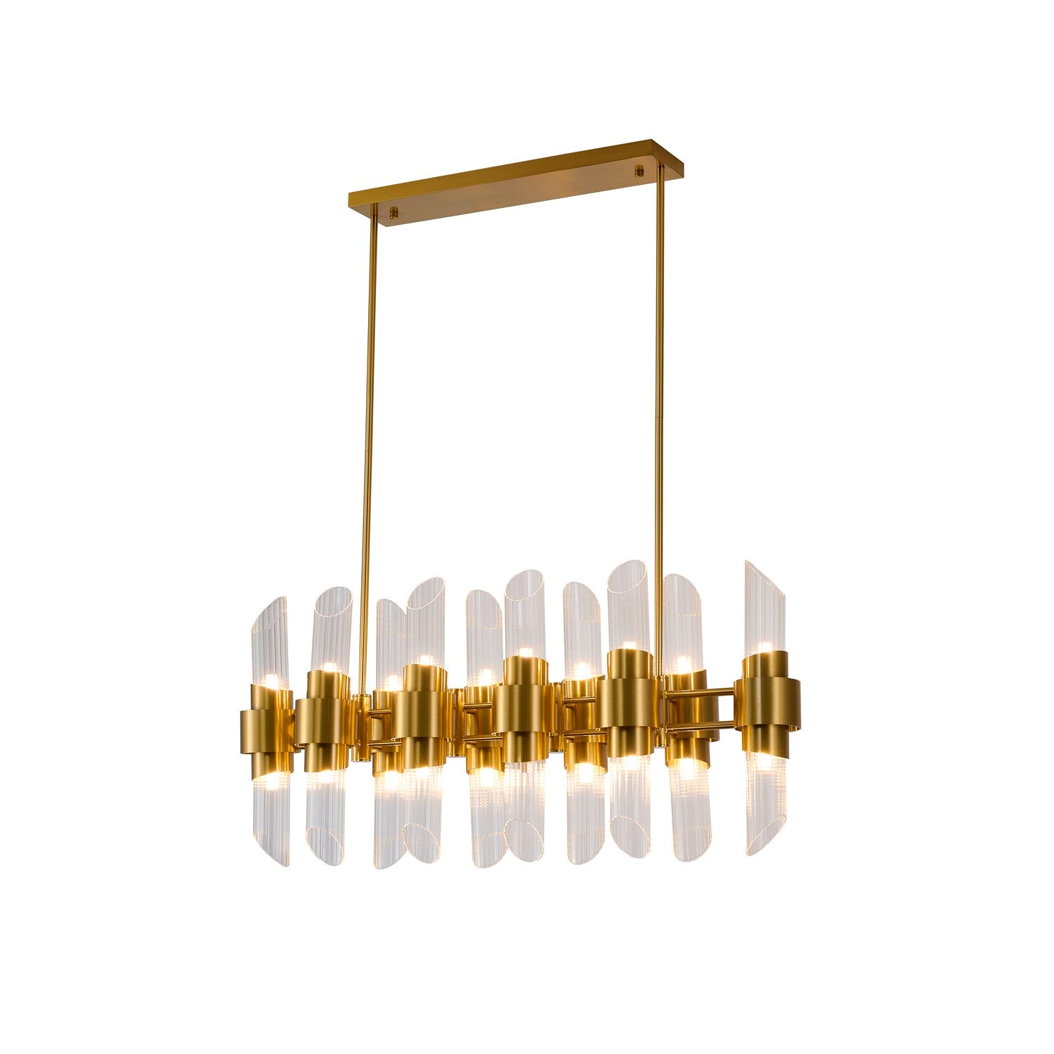 20-Light Satin Brass Iron Chandelier With Glass Shades by Bethel