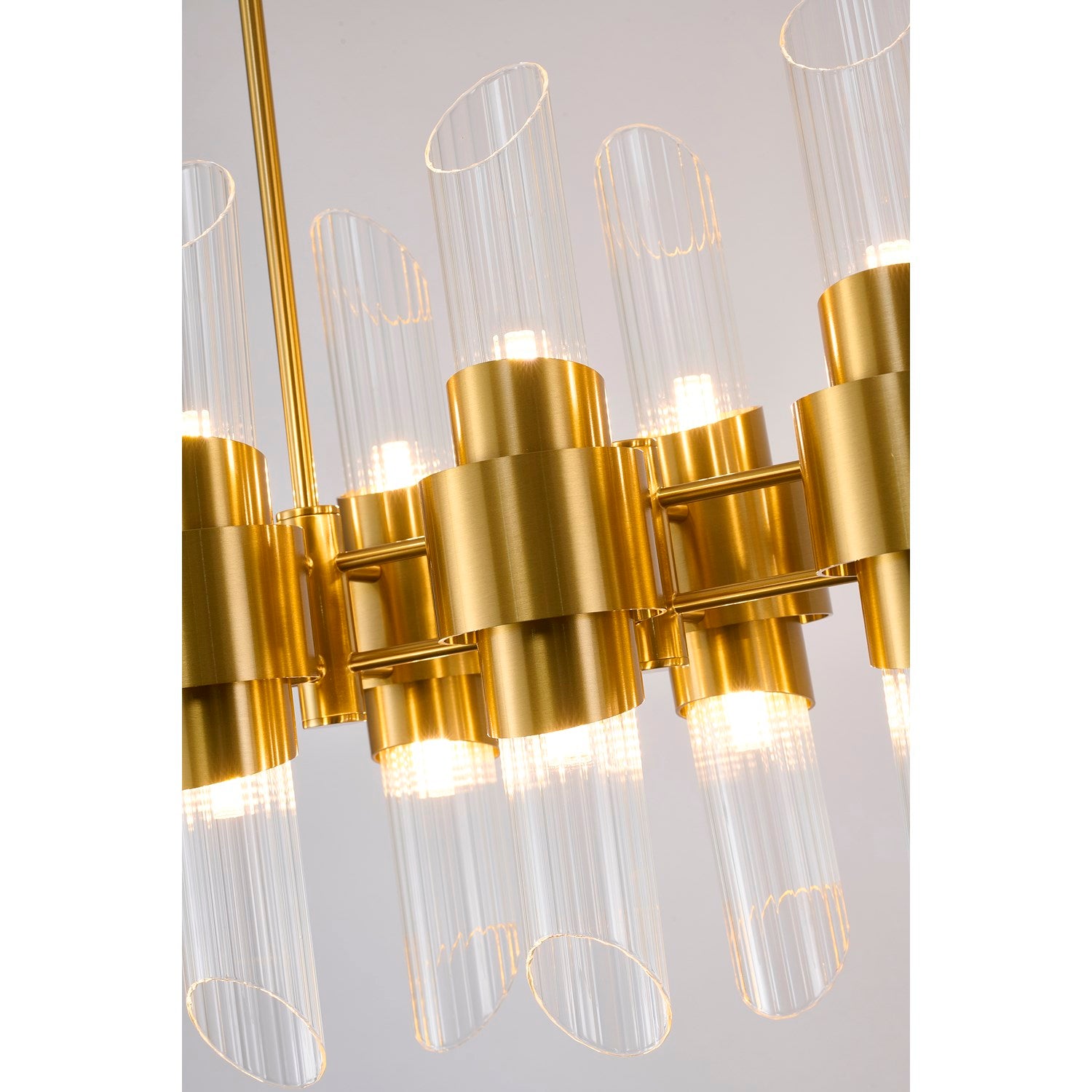 20-Light Satin Brass Iron Chandelier With Glass Shades