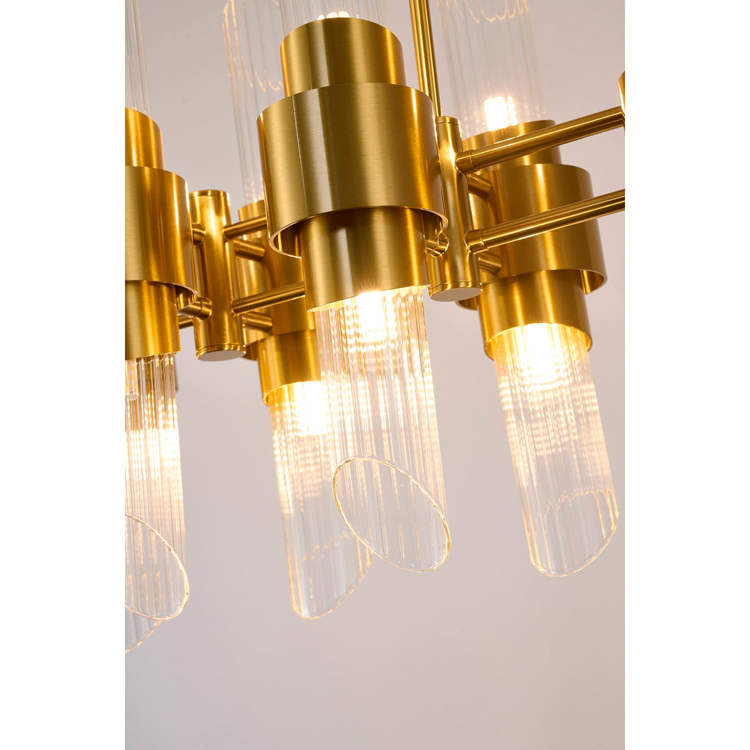 20-Light Satin Brass Iron Chandelier With Glass Shades