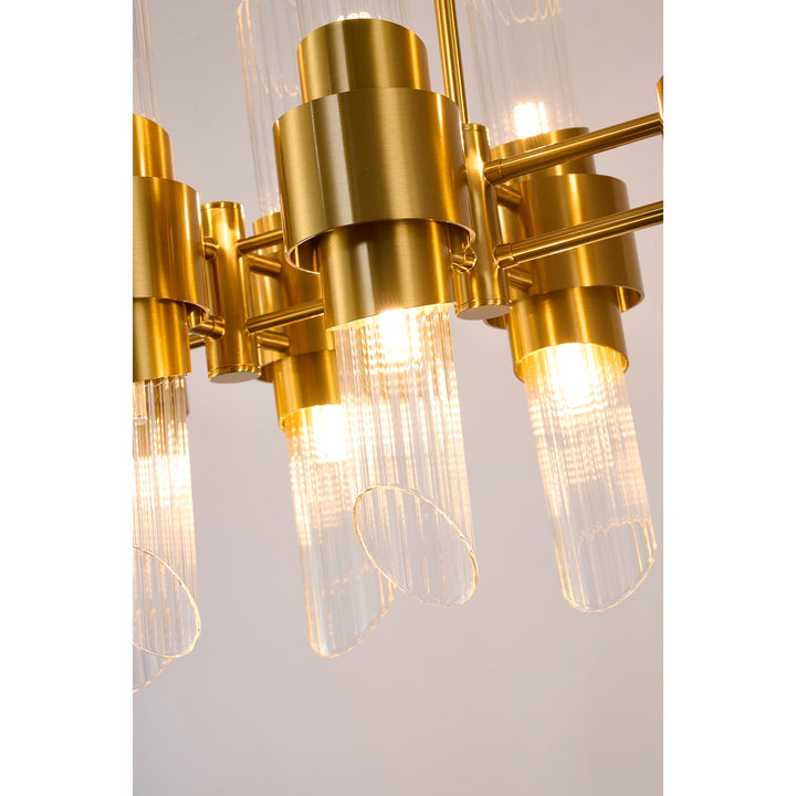 20-Light Satin Brass Iron Chandelier With Glass Shades