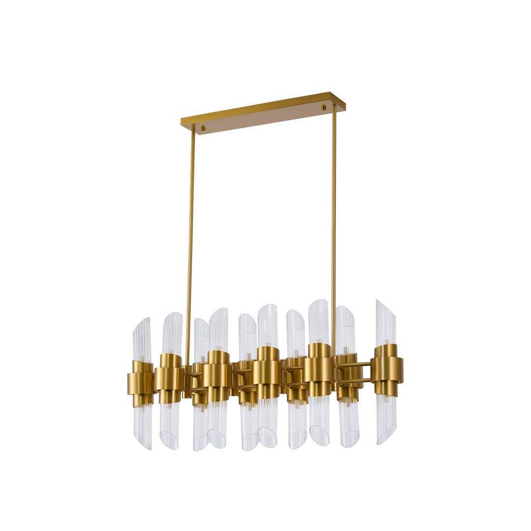 20-Light Satin Brass Iron Chandelier With Glass Shades