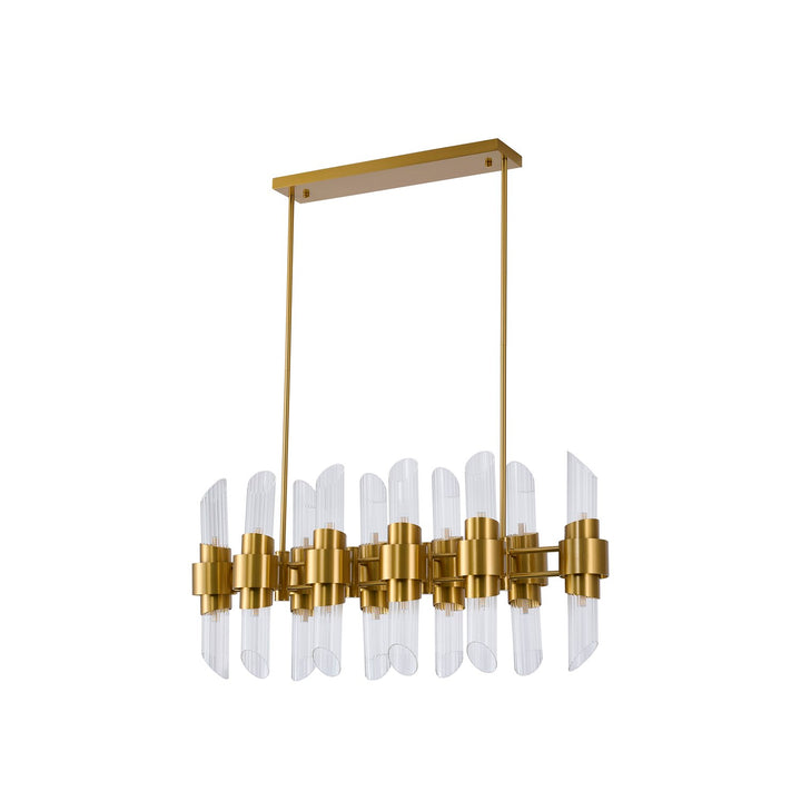20-Light Satin Brass Iron Chandelier With Glass Shades