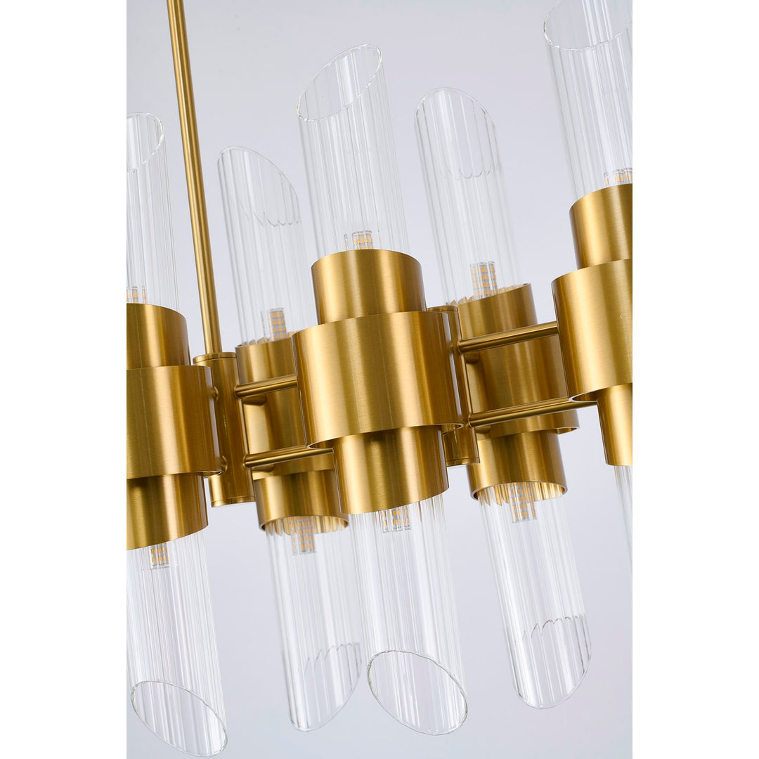 20-Light Satin Brass Iron Chandelier With Glass Shades