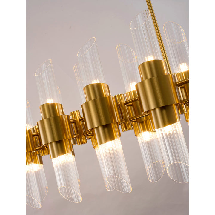 20-Light Satin Brass Iron Chandelier With Clear Glass Shades