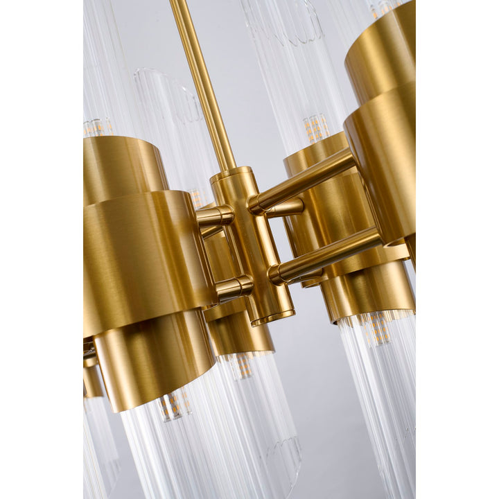 20-Light Satin Brass Iron Chandelier With Clear Glass Shades
