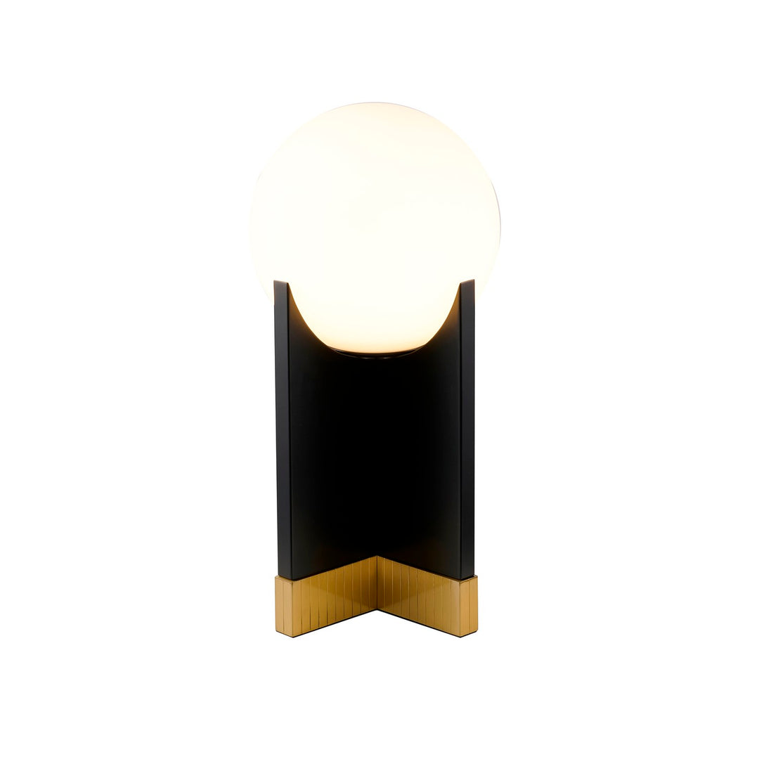 1-Light Table Lamp With A Stain Brass Stainless Steel Base, Black Iron Body by Bethel