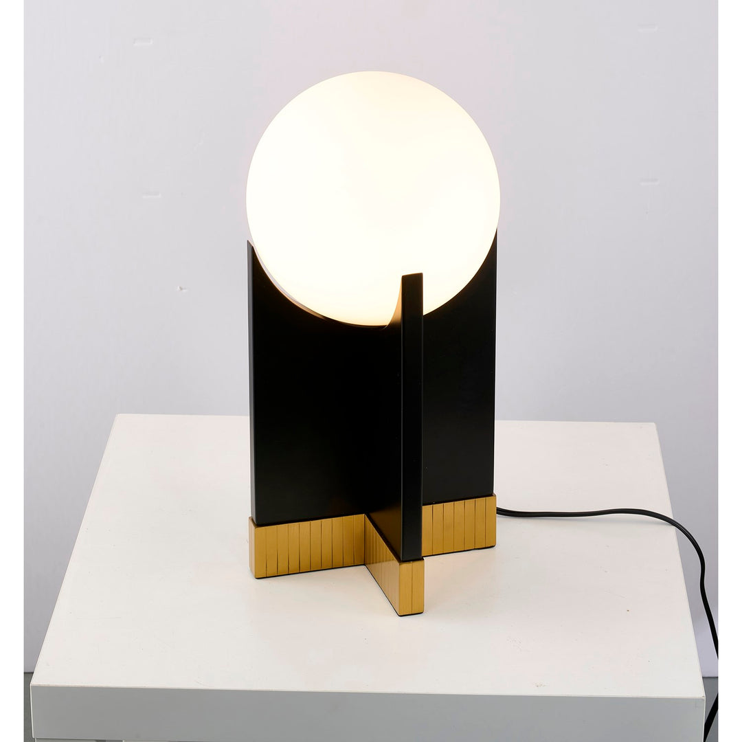 1-Light Table Lamp With A Stain Brass Stainless Steel Base, Black Iron Body
