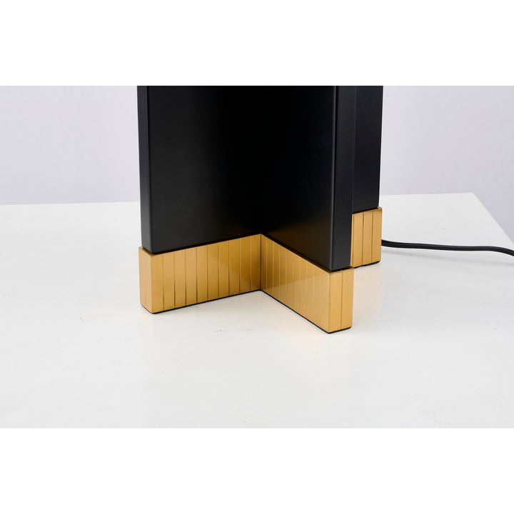 1-Light Table Lamp With A Stain Brass Stainless Steel Base, Black Iron Body