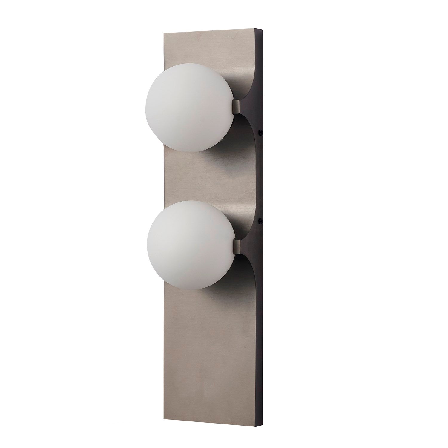 2-Light Black Stainless Steel Wall Sconce With White Glass Shades