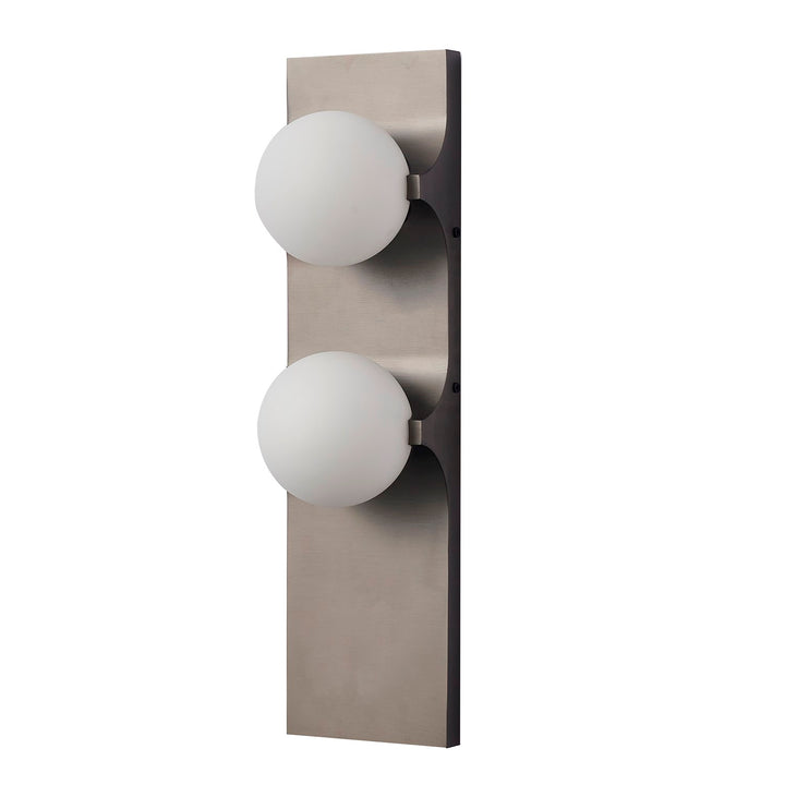 2-Light Black Stainless Steel Wall Sconce With White Glass Shades