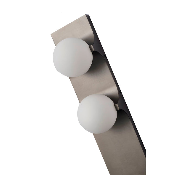 2-Light Black Stainless Steel Wall Sconce With White Glass Shades