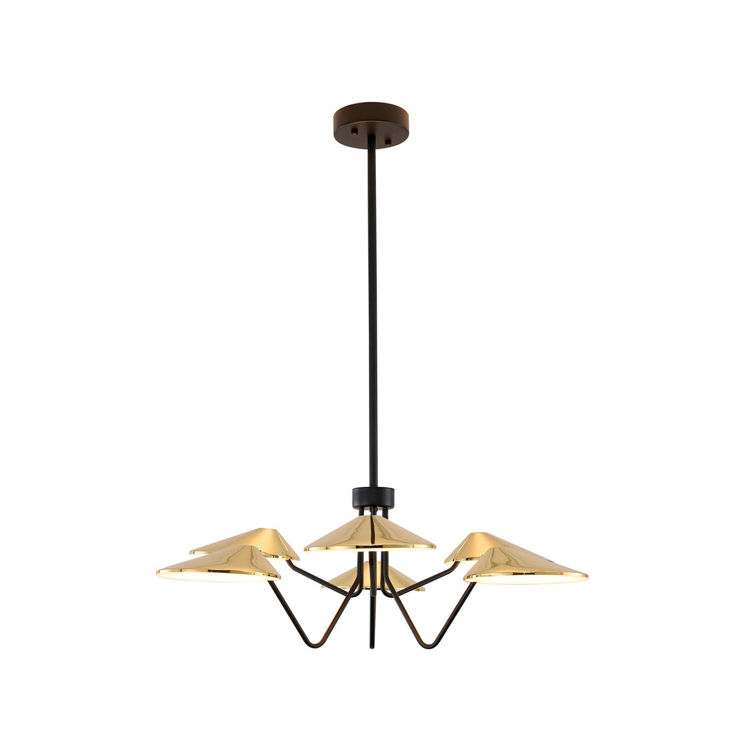 6-Light Black And Shiny Brass Iron Led Chandelier With White Acrylic Shades by Bethel