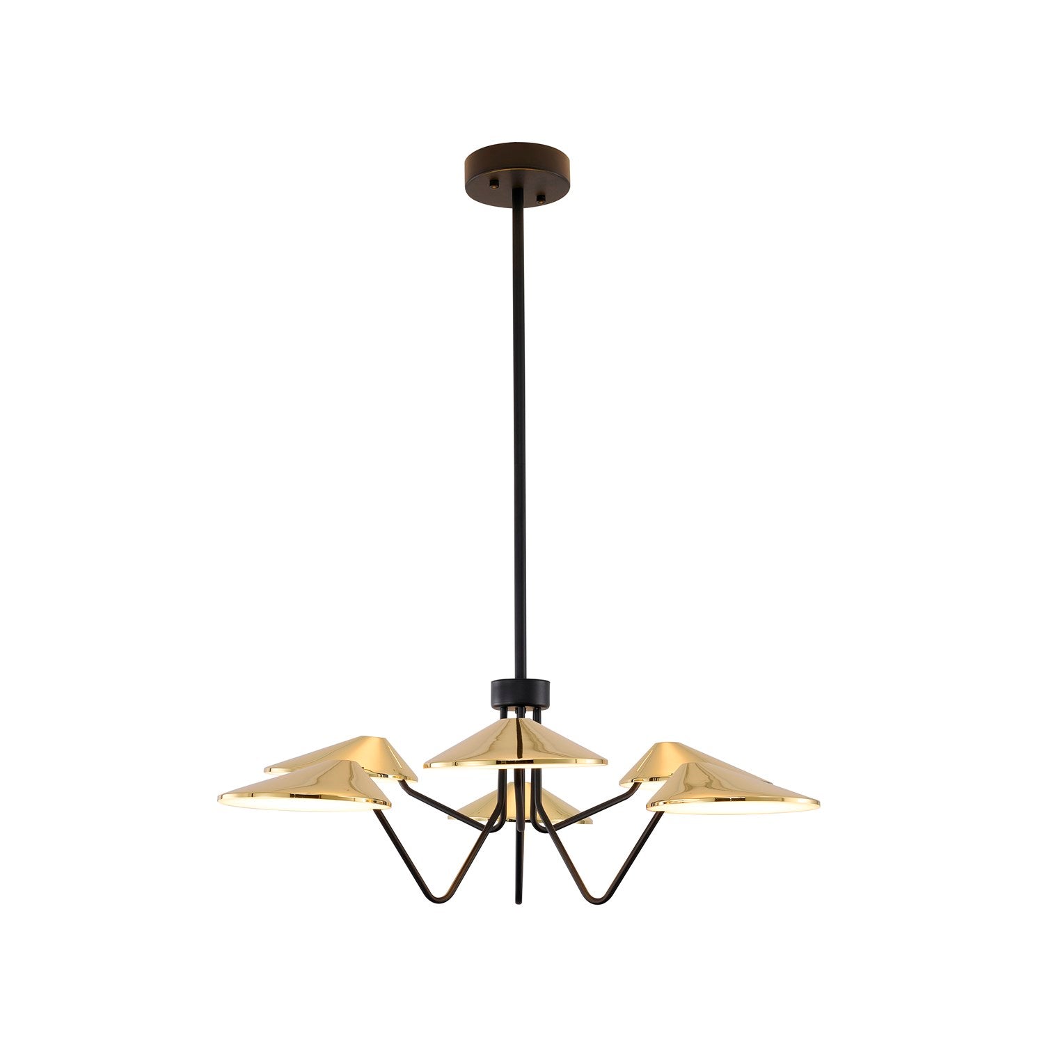 6-Light Black And Shiny Brass Iron Led Chandelier With White Acrylic Shades by Bethel