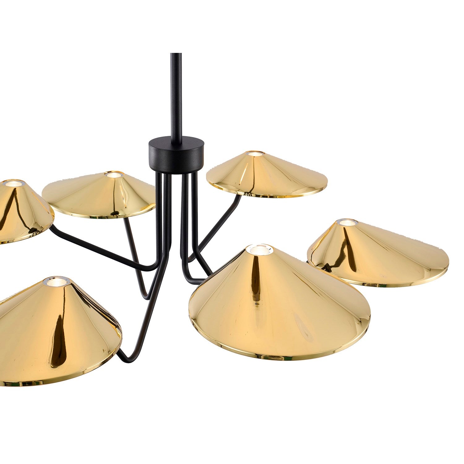 6-Light Black And Shiny Brass Iron Led Chandelier With White Acrylic Shades