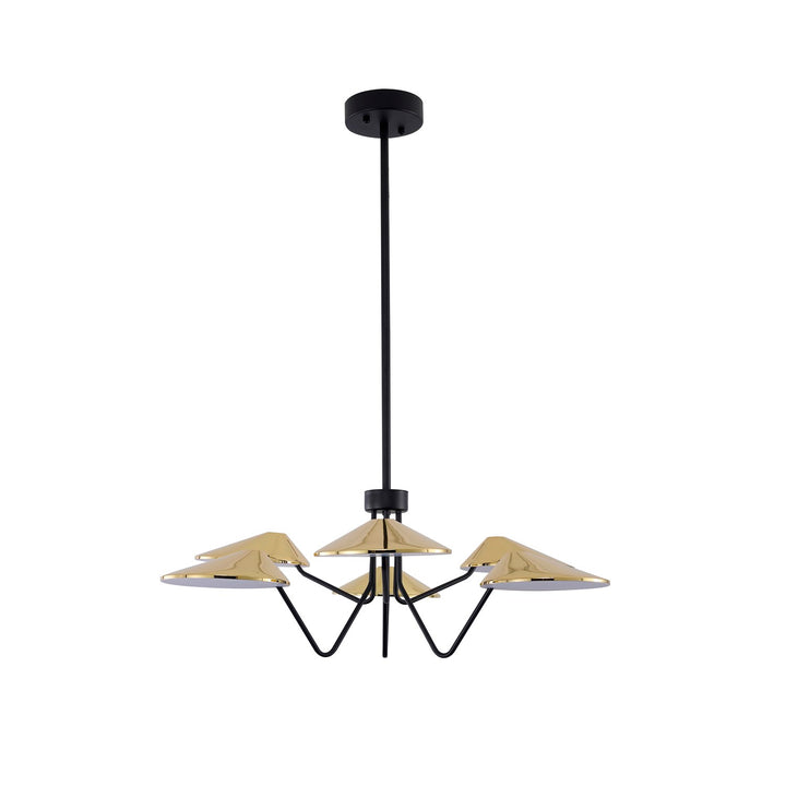 6-Light Black And Shiny Brass Iron Led Chandelier With White Acrylic Shades