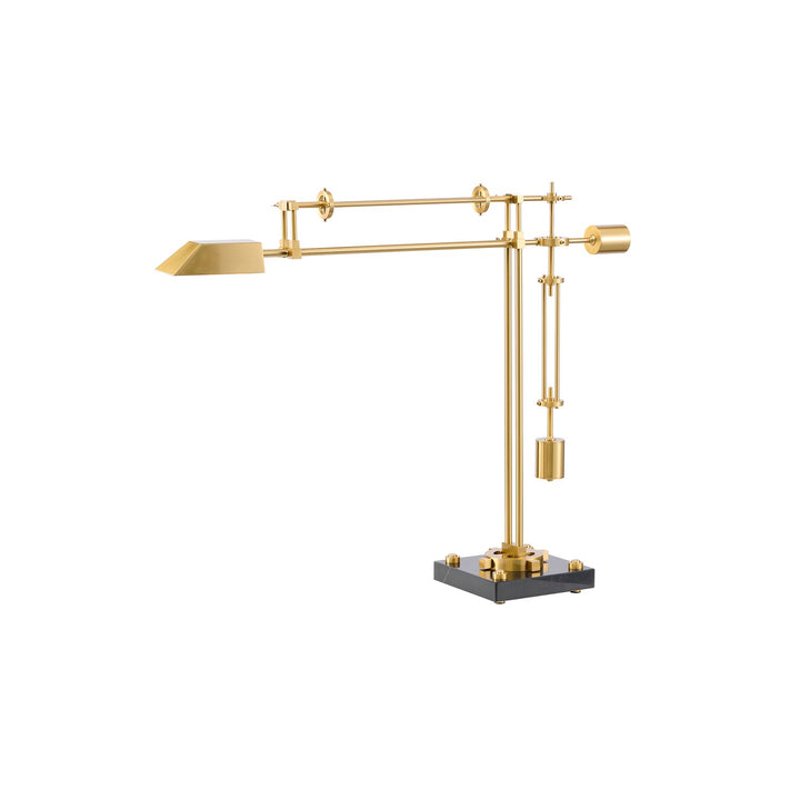 1-Light Brass Iron Led Table Lamp With A Shade And A Black Alabaster Base by Bethel